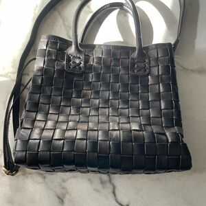 Elegant Black Woven Leather Tote